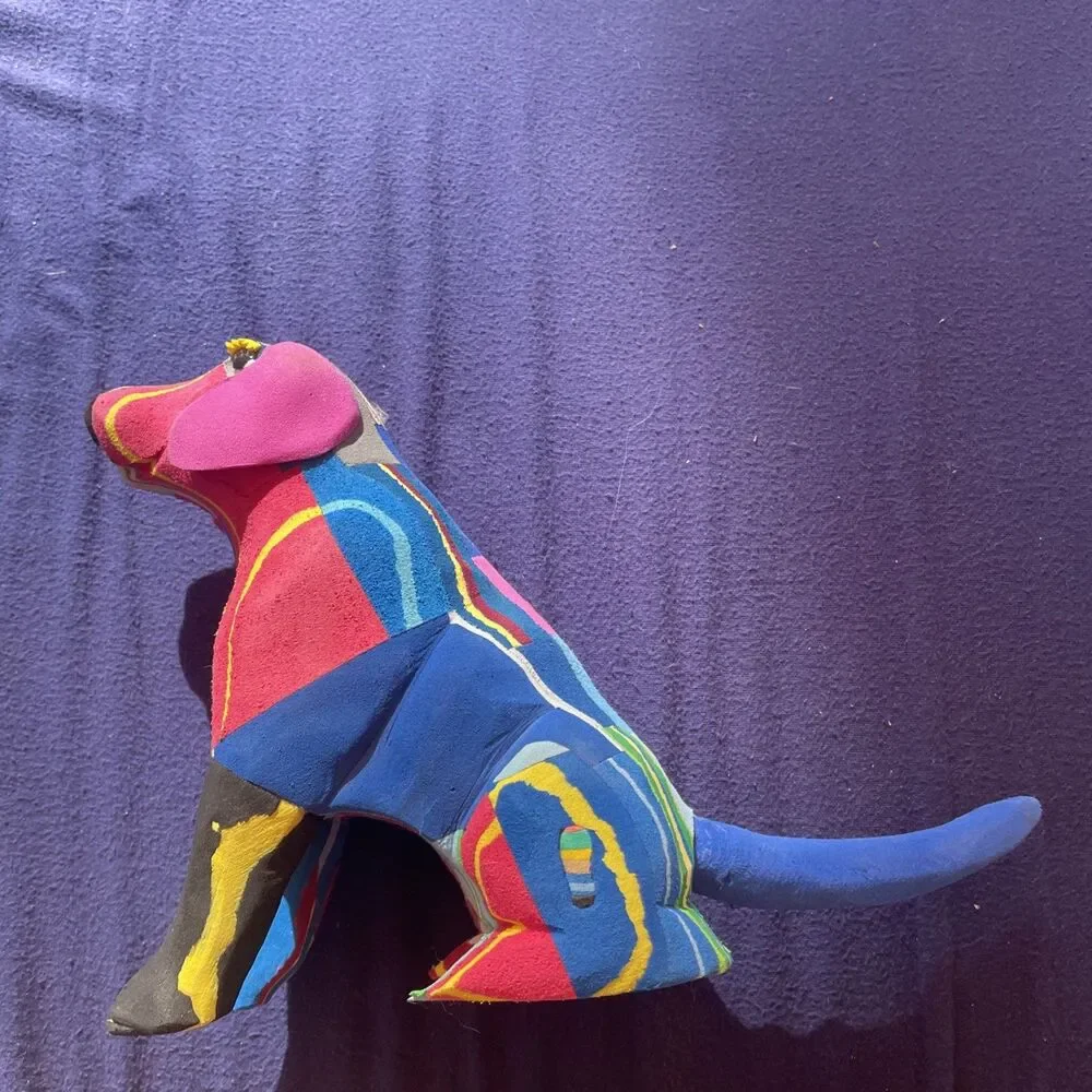 Ocean Sole Recycled Flip Flop Art Medium Sitting Dog Sculpture Handcarved 7.5